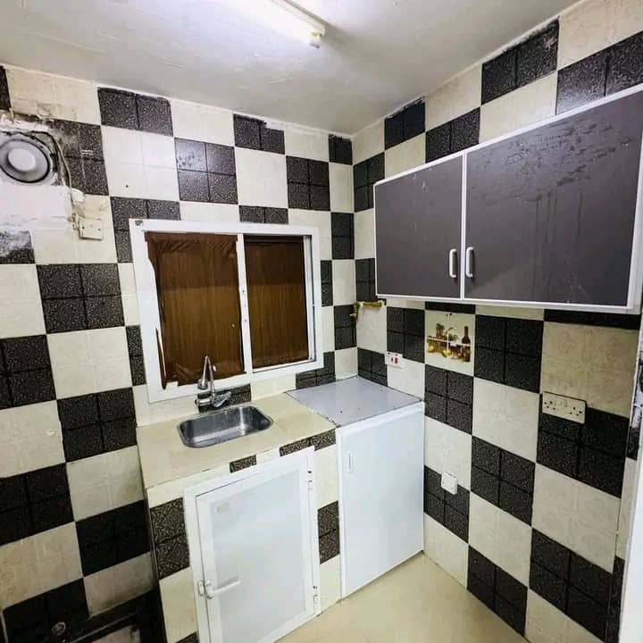 Studio apartment with a bedroom and bathroom, furnished with new furniture.