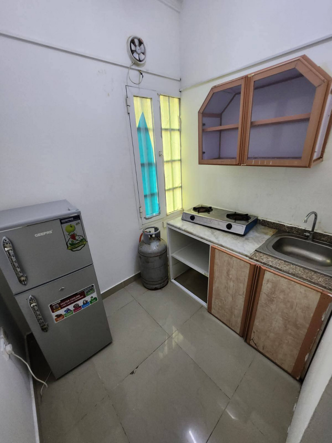 Large studio apartment with one room, bathroom, and kitchen