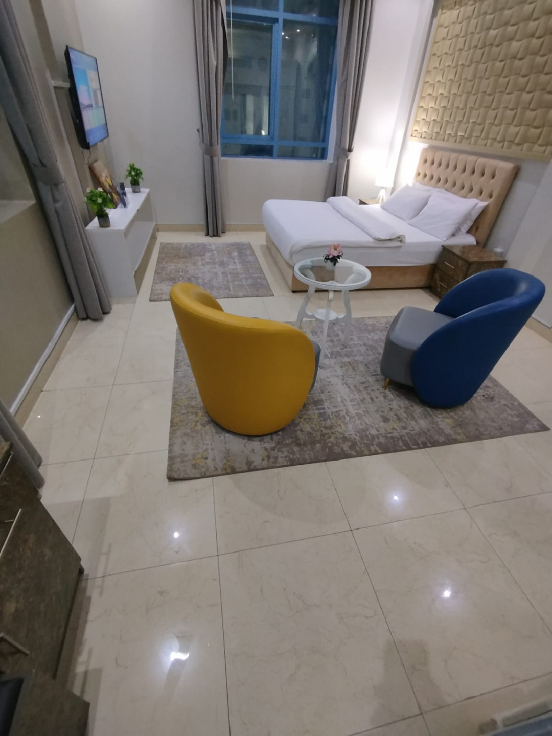 Furnished studio apartment with hotel-style furniture on Ajman Corniche