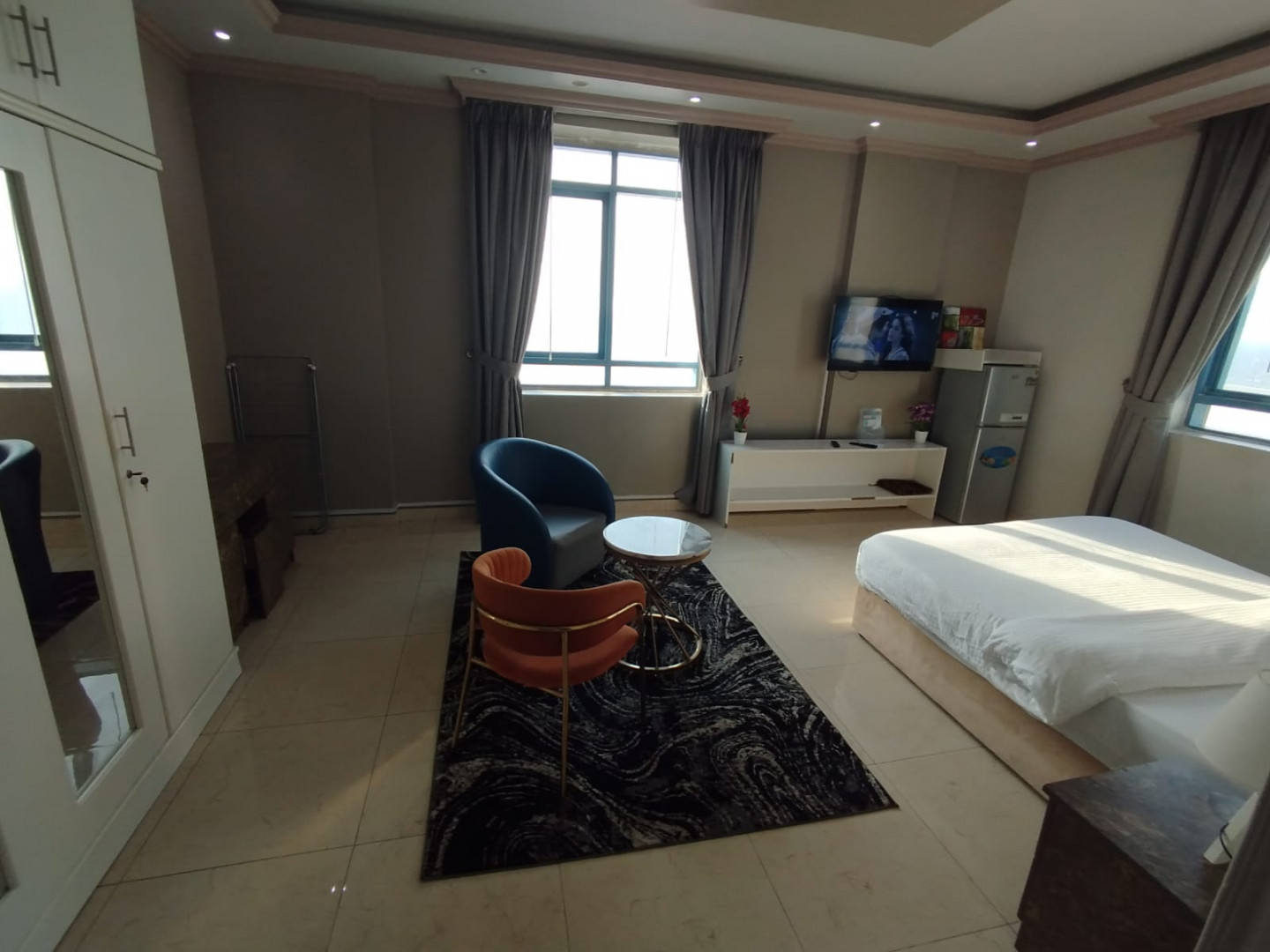 Furnished studio apartment with hotel-style furniture on Ajman Corniche
