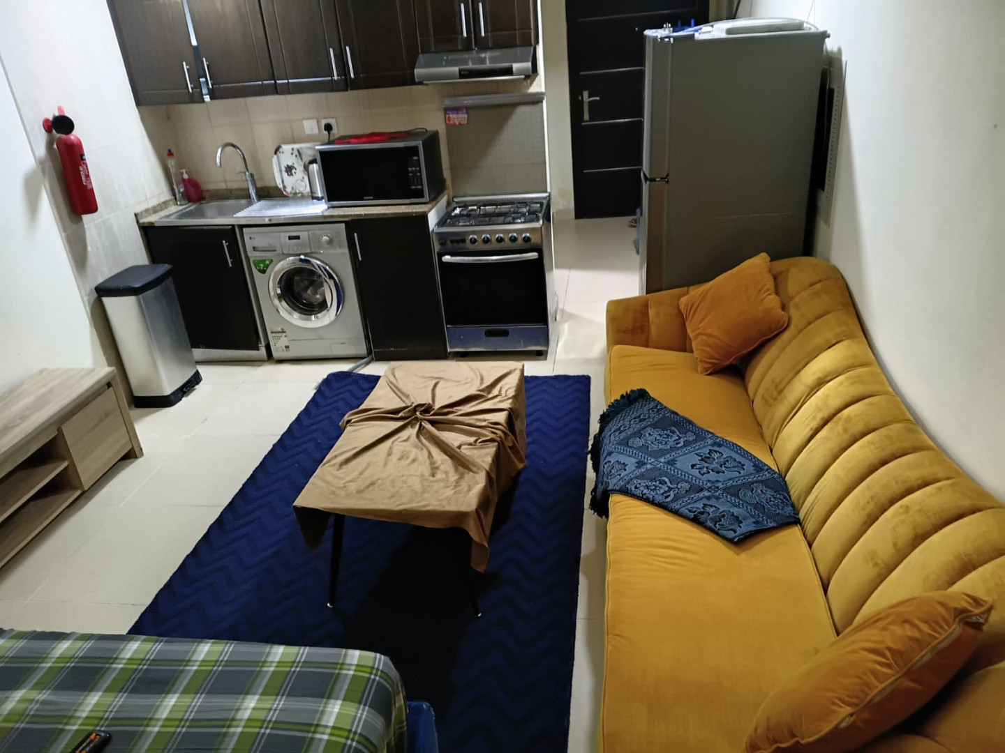 Furnished studio apartment with clean furniture for monthly rent