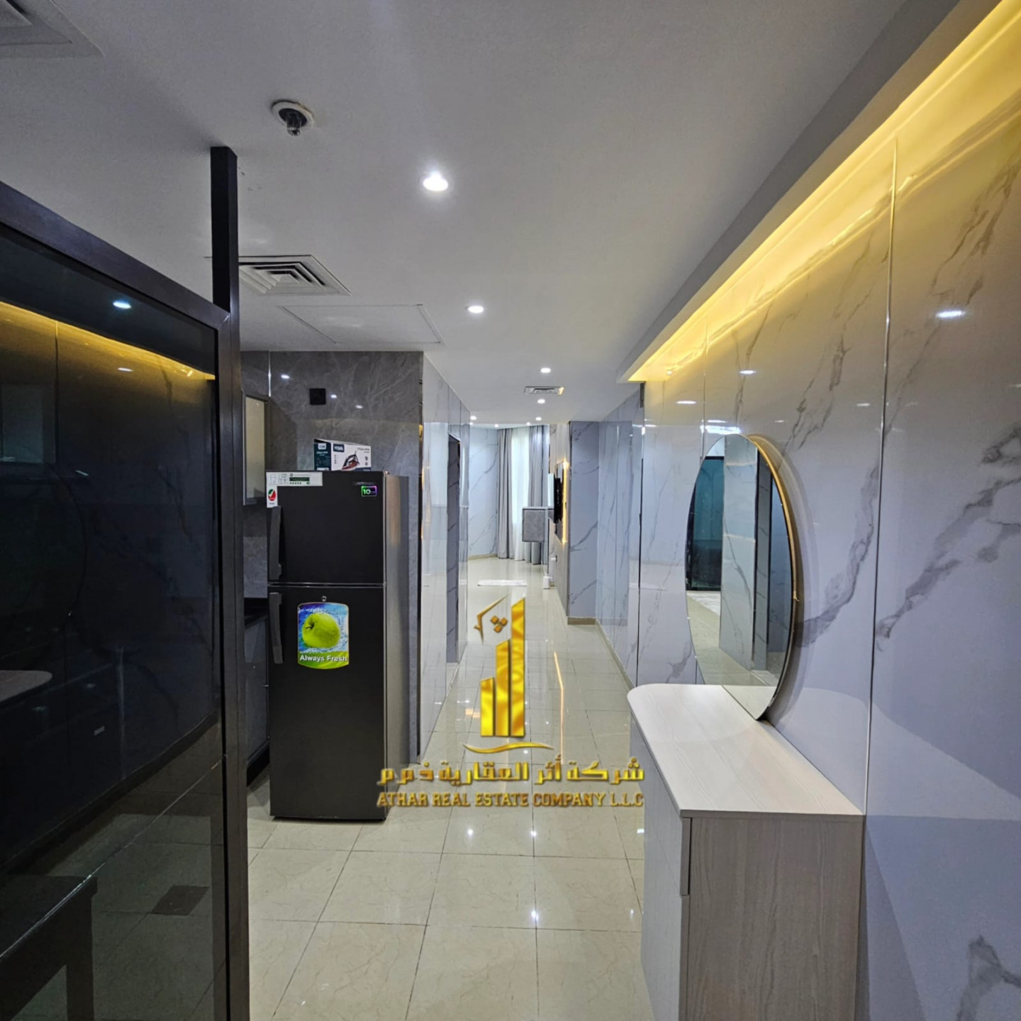 Luxurious, fully furnished studio with a semi-separate kitchen and a view ✨ Ajman Horizon Tower. For monthly rent. Rent includes utilities, internet, and parking.