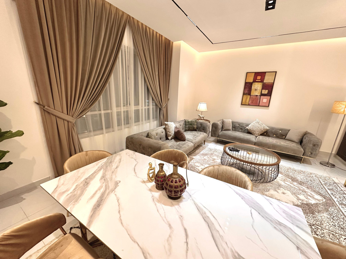 One bedroom and living room with sea view