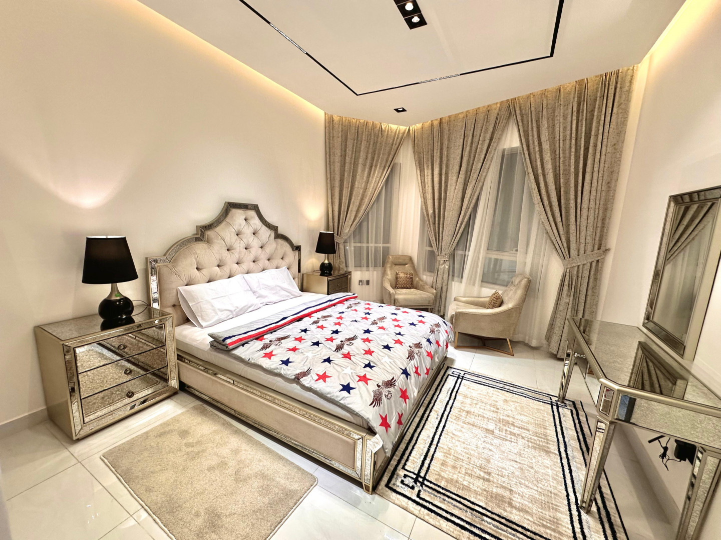 One bedroom and living room with sea view