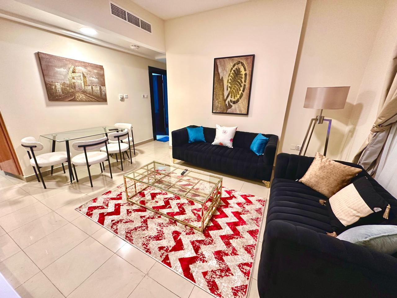 One bedroom and living room with balcony, new furnishings