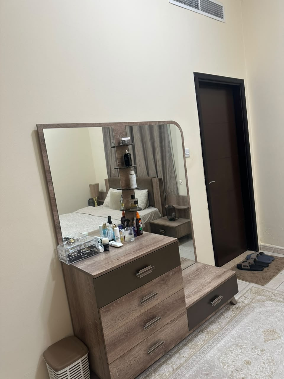 One bedroom and living room furnished with very clean furniture