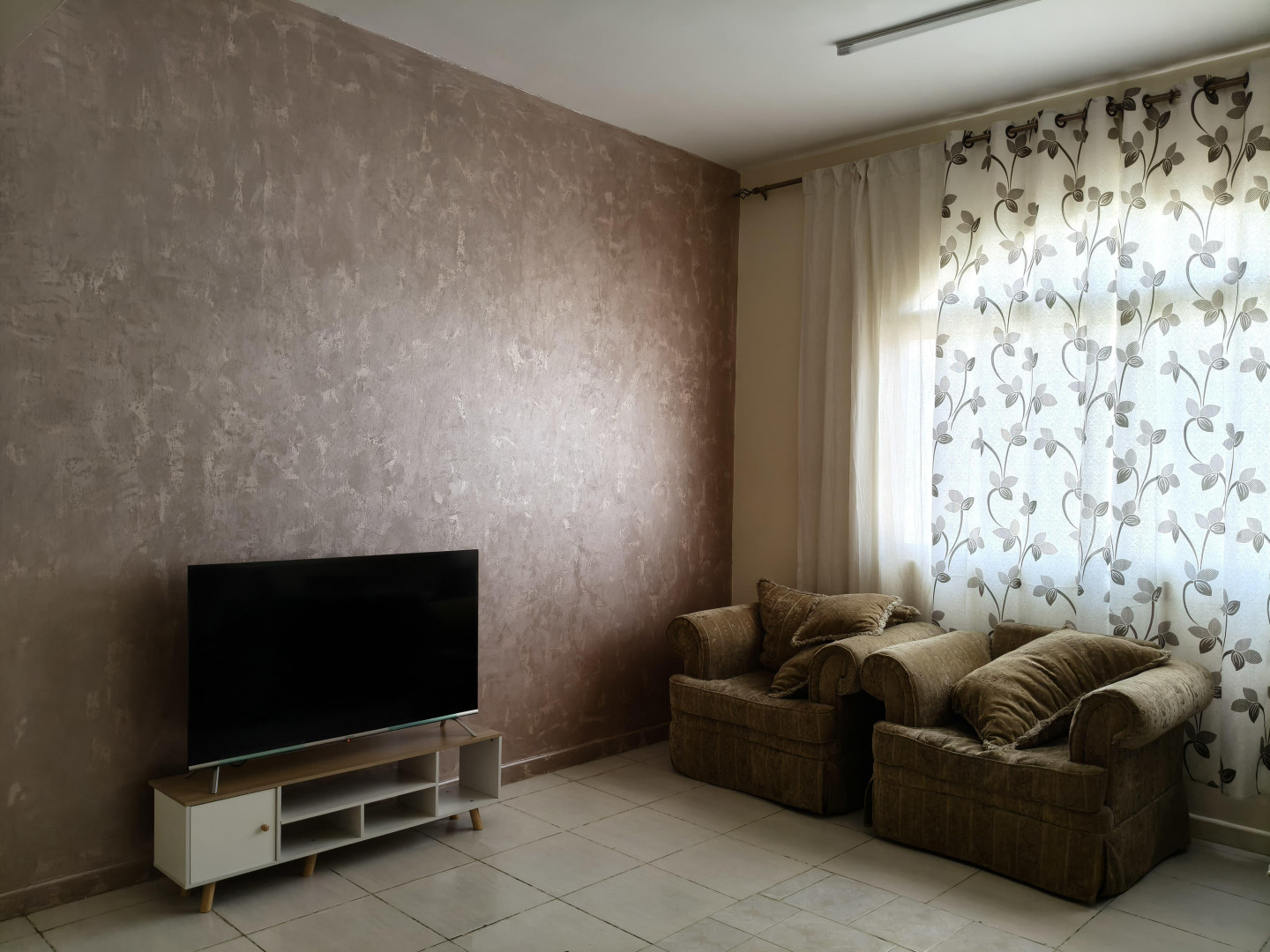 Furnished one bedroom and living room, clean furnishings, clean building