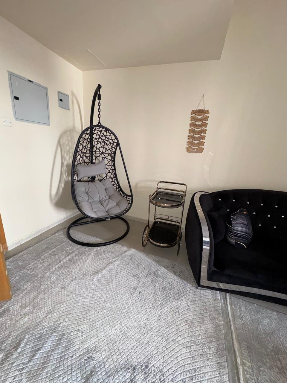 One bedroom and living room furnished with clean furniture and a balcony