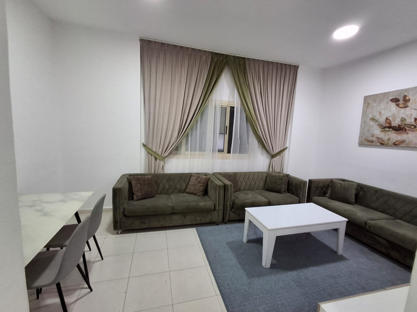 One bedroom and living room furnished with clean furniture and two bathrooms