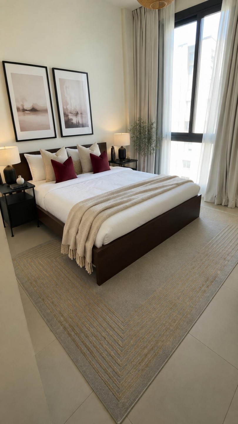 For rent: A luxurious, furnished apartment in Marassi Boulevard. The apartment features a bedroom, kitchen, and bathroom, and is close to Marassi and Al Baraha Market. Electricity and water are included.