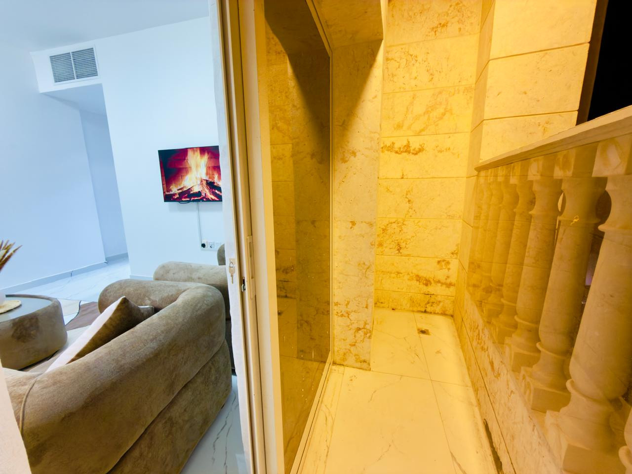 First occupancy apartment - one bedroom with two bathrooms and a living room, furnished with clean and new furniture.