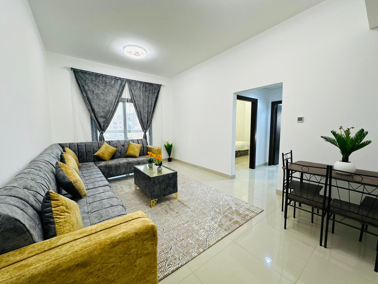 One-bedroom apartment with a living room and two bathrooms... with clean furnishings