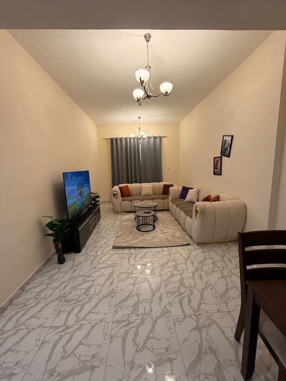 One bedroom apartment with living room and two bathrooms