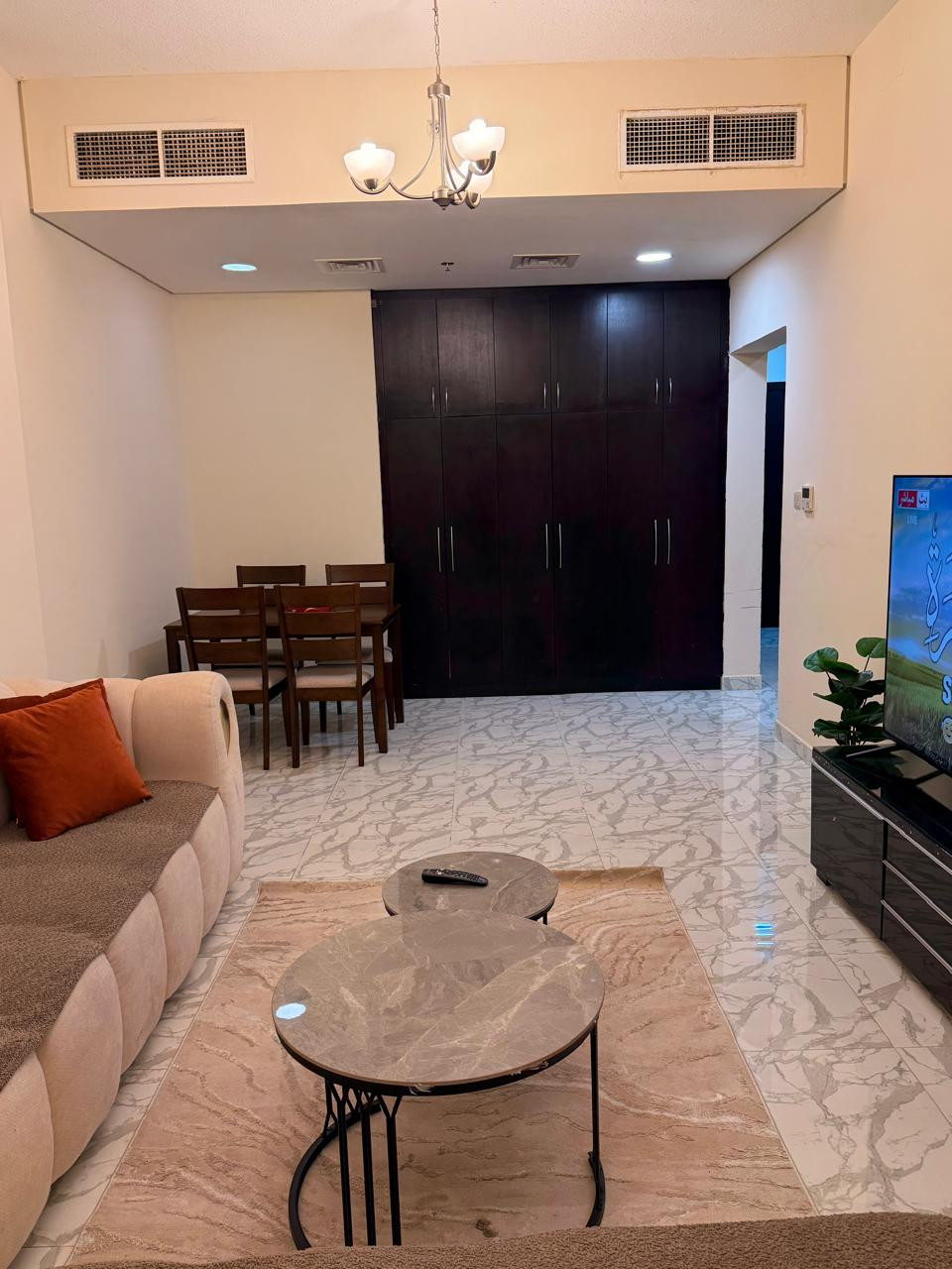 One bedroom apartment with living room and two bathrooms