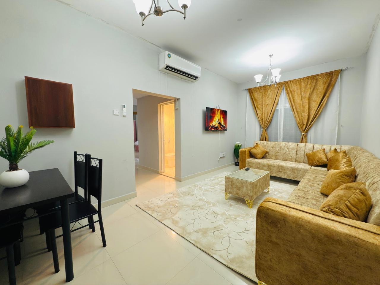 Two-bedroom apartment with a living room, newly furnished