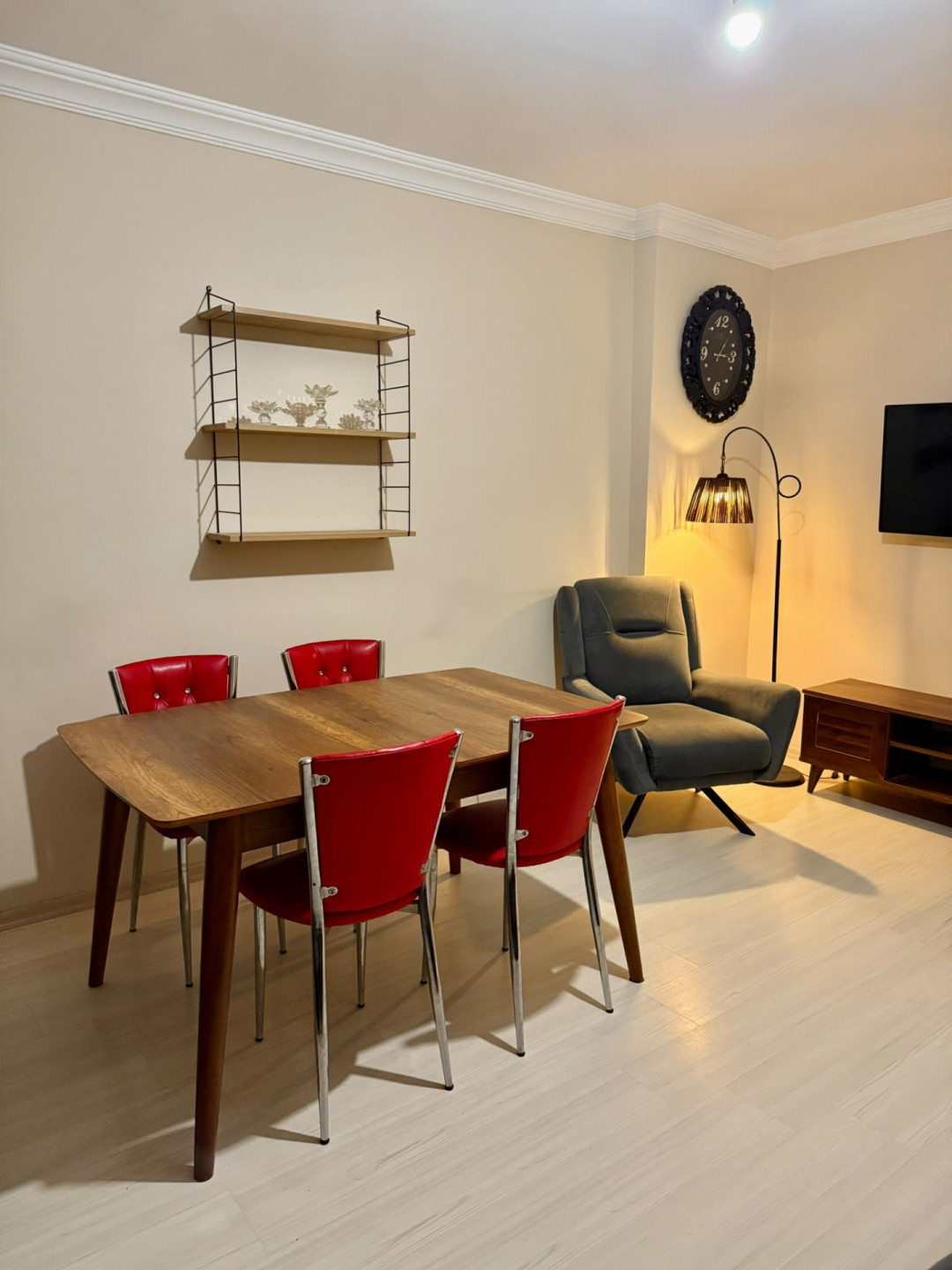 Two-bedroom apartment with a living room, clean furnishings